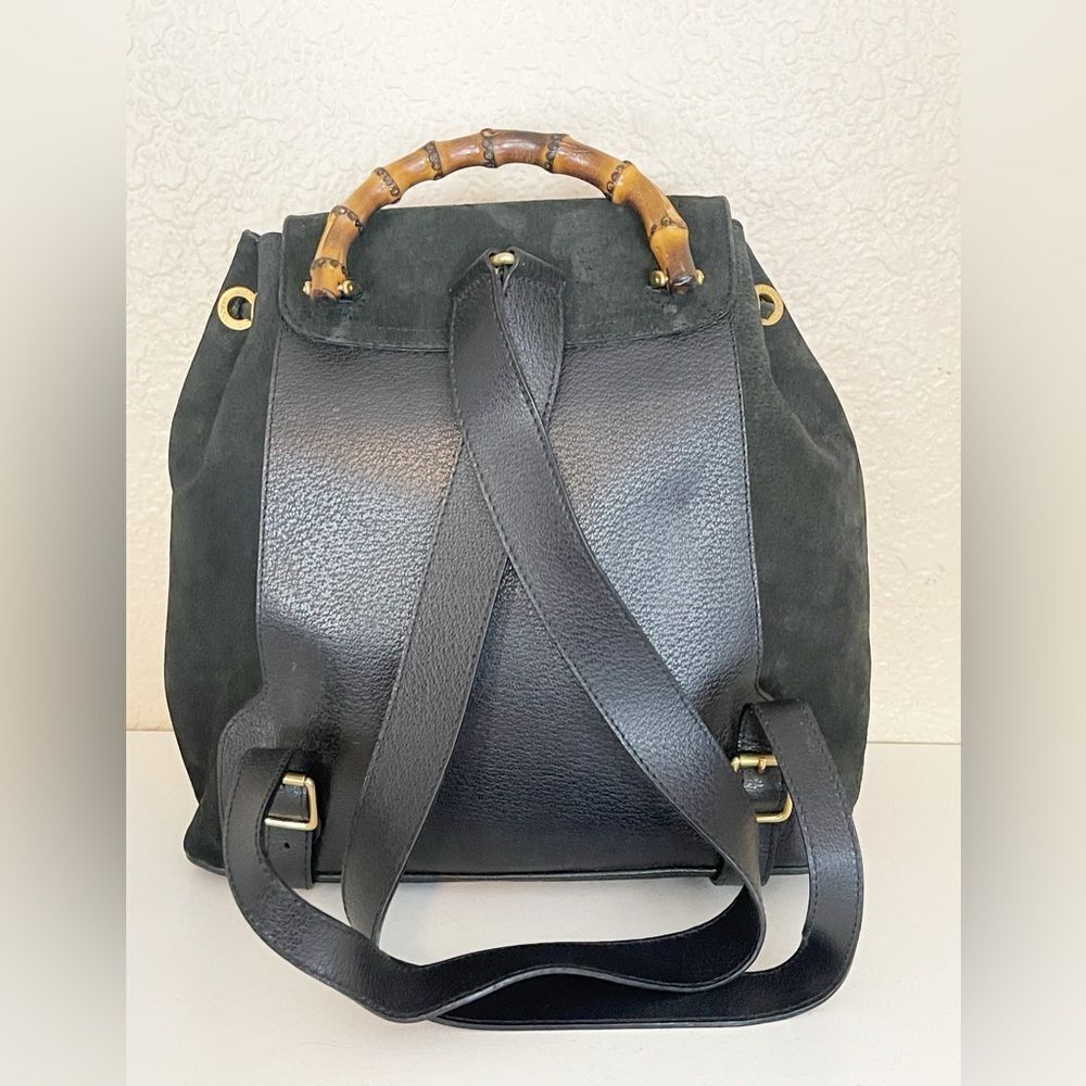 Gucci Black Suede Backpack with Bamboo Details - Picture 8 of 15